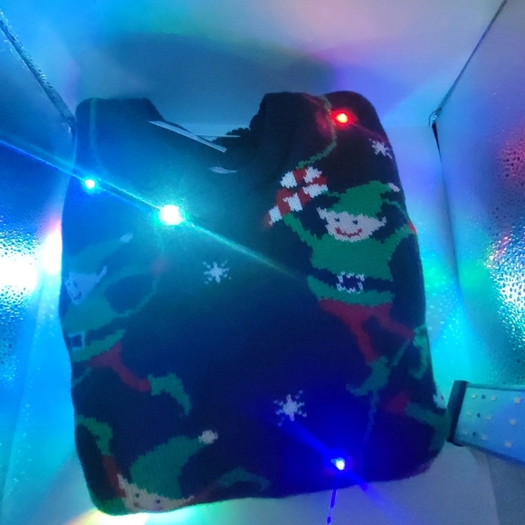 Christmas Knitted Sweater Navy Blue Funny Ugly Light Up Elves Candy Cane Large - Picture 10 of 11